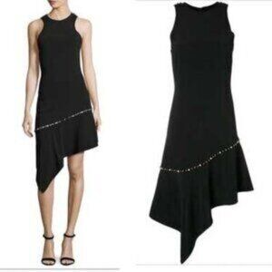 Jonathan Simkhai Dress Pearl Studded Asymmetrical Black Sz 0 Wedding Guest